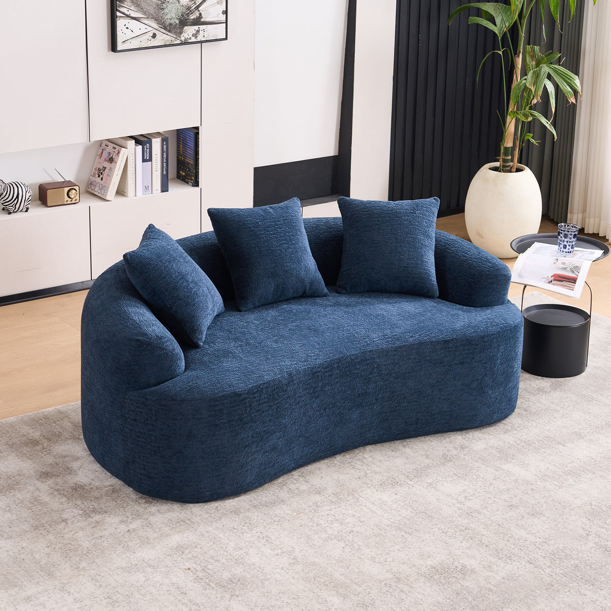 Blue Chenille Loveseat, No Assembly, 65 in Wide