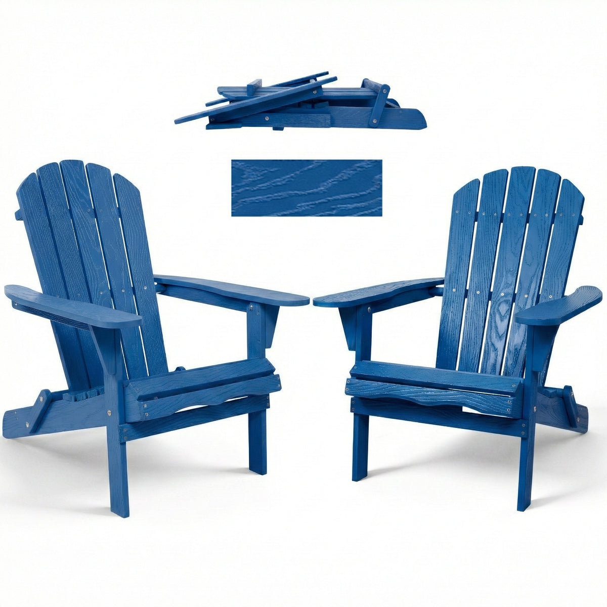 Navy Blue Solid Wood Folding Adirondack Chair