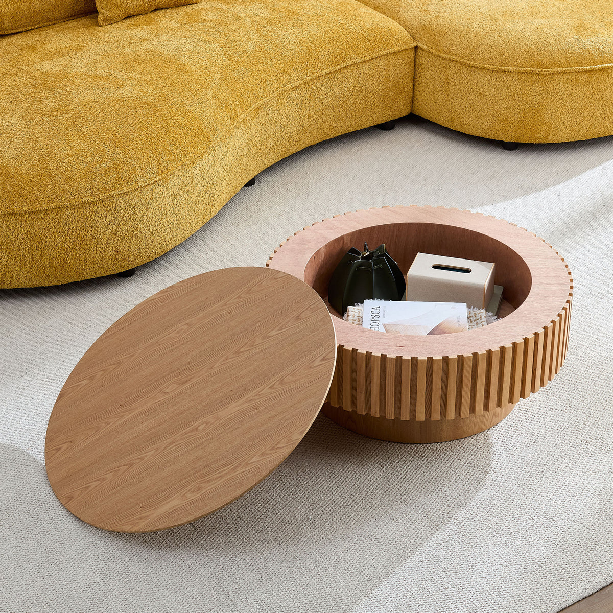 Natural Coffee Table with Storage, 31.5 in