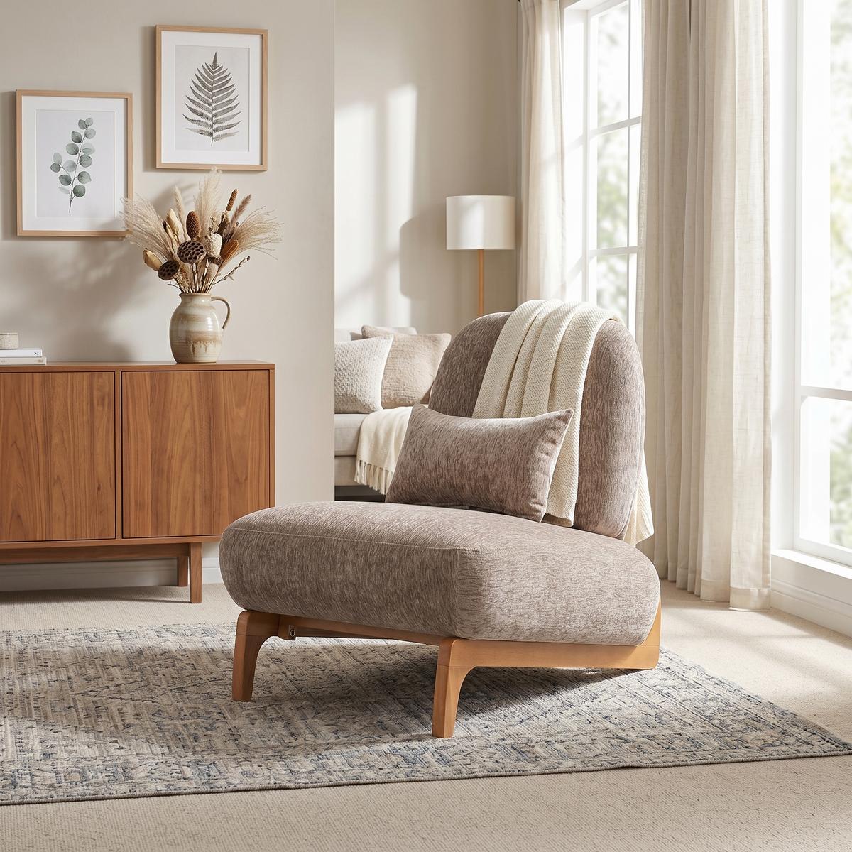 Brown Accent Chair, Lumbar Pillow