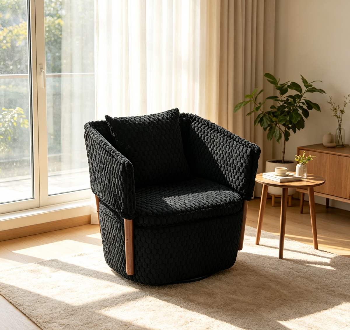 Black Corduroy Swivel Accent Chair with Storage
