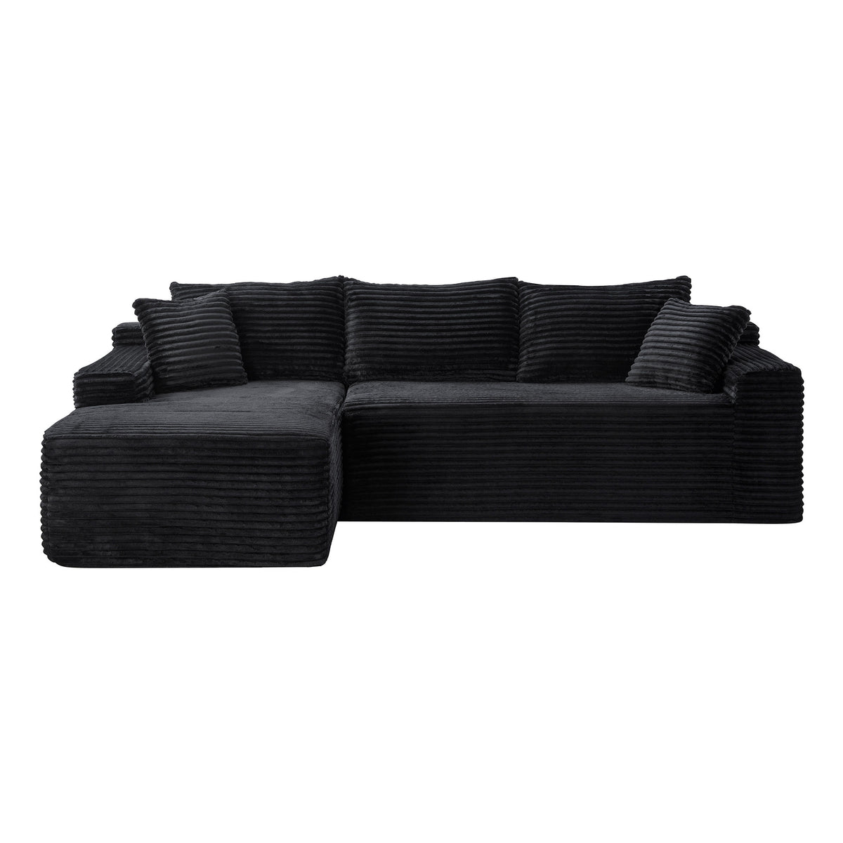 Black Corduroy L-Shaped Modular Sectional, 106.3 in Wide, Left-Facing