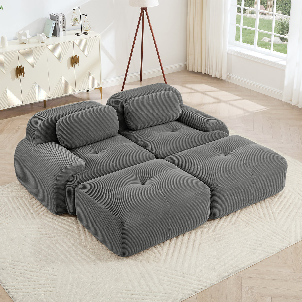 Gray Corduroy Modular 2-Seat Curved Sofa