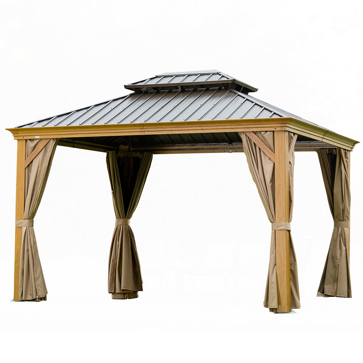 12x14 ft Yellow Brown Aluminum Double Roof Hardtop Gazebo