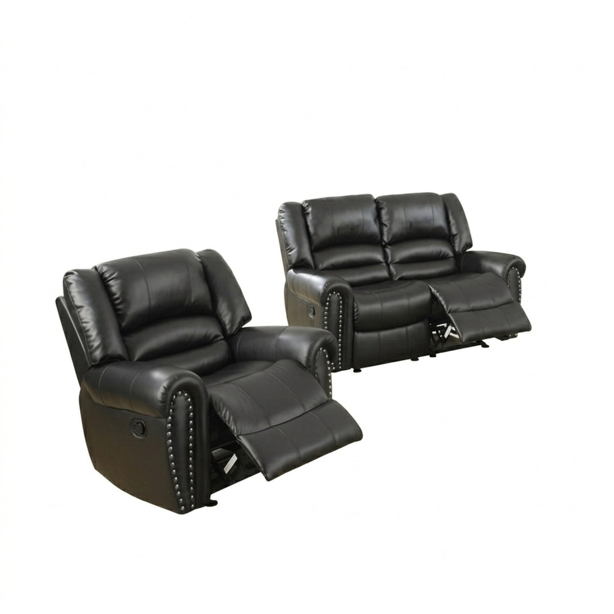 Black Bonded Leather Reclining Loveseat and Recliner Set
