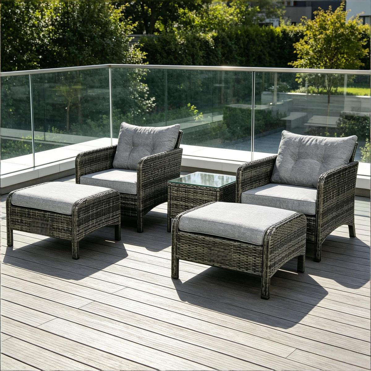 Gray Wicker 5-Piece Patio Conversation Set with Cushions