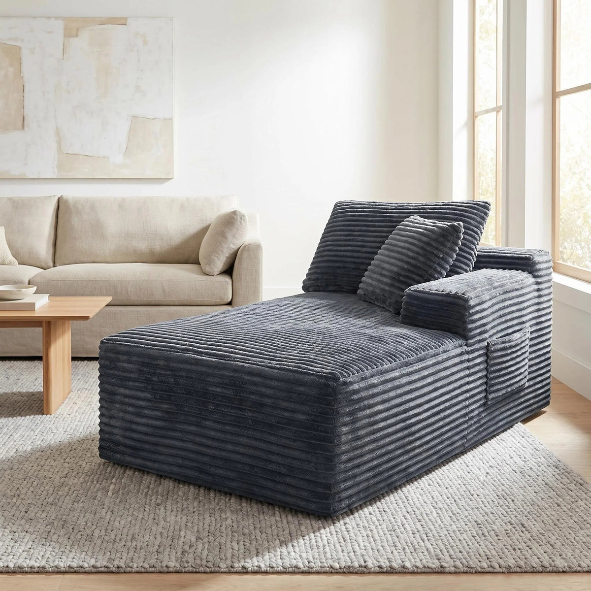 Gray Corduroy Modular 2-Seat Couch, No Assembly, 69 in Wide