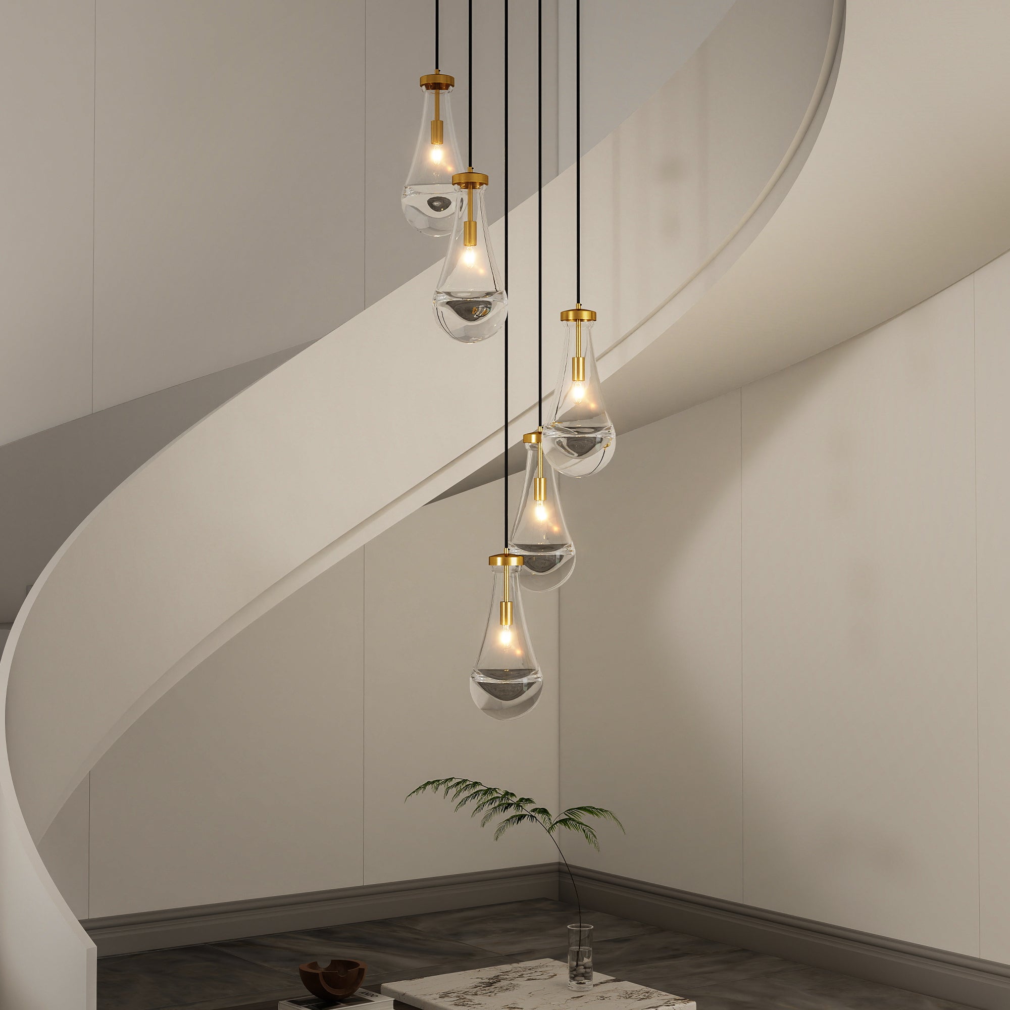 5-Light Cluster Crystal Chandelier, Gold Finish