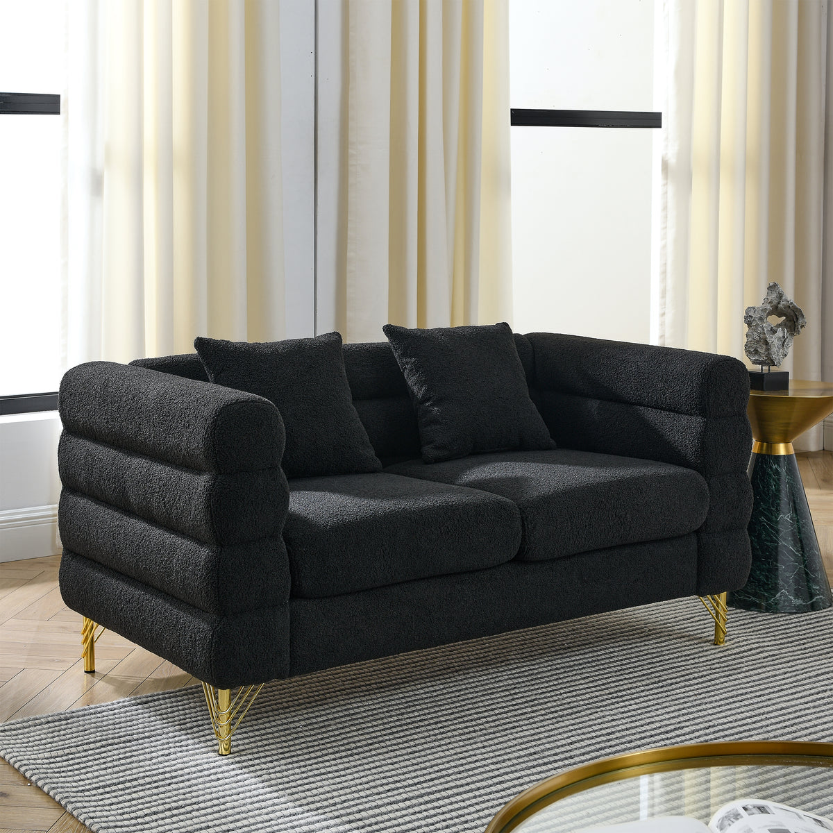 Black Loveseat, Deep Seat, 60 in Wide