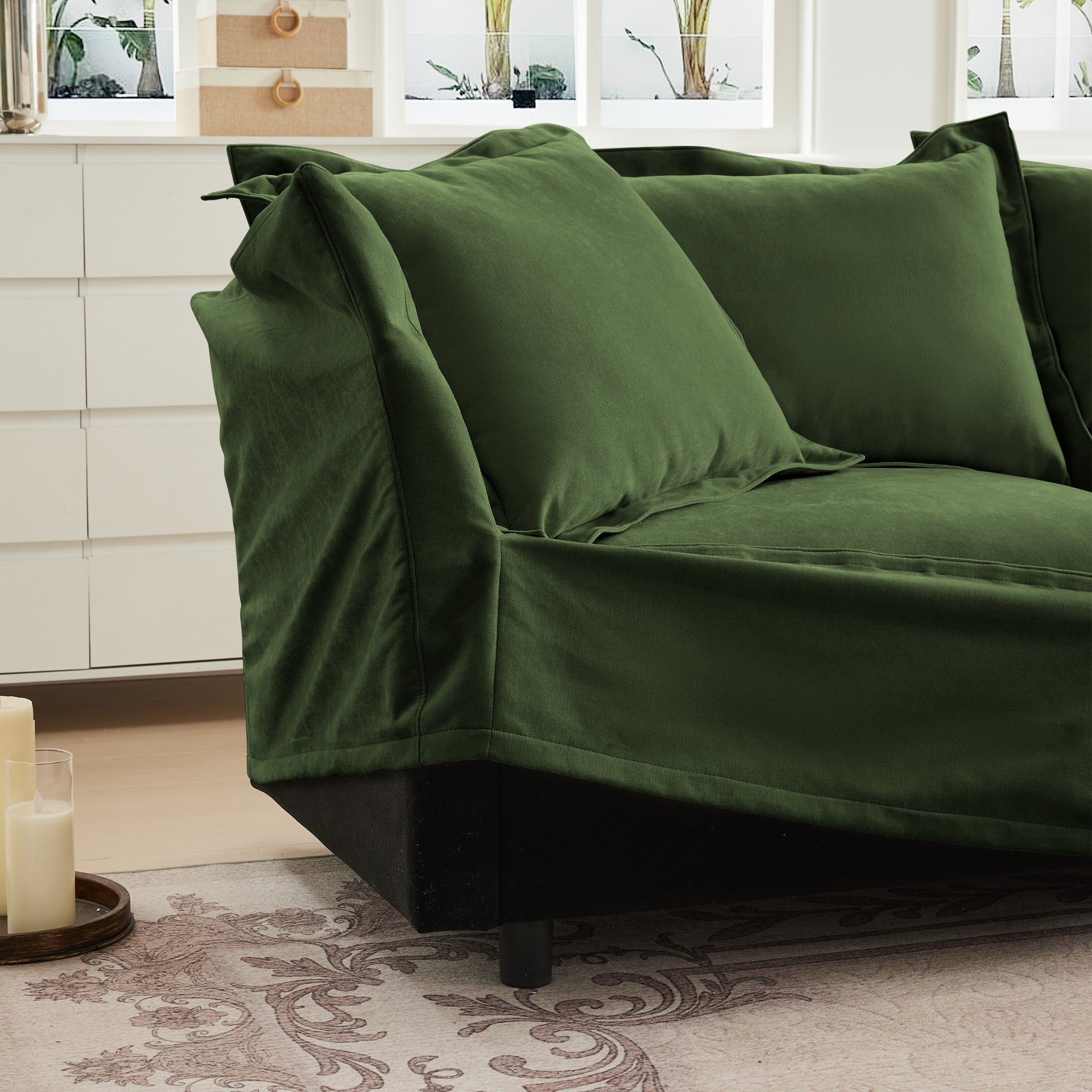 Fluffy 2-Seat Modular Sofa in Chenille Olive #Fabric_Chenille Olive