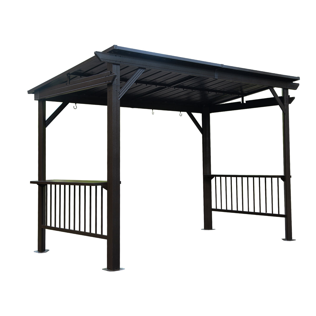 6.5x12 ft Gray Metal Hardtop Gazebo with Side Shelves