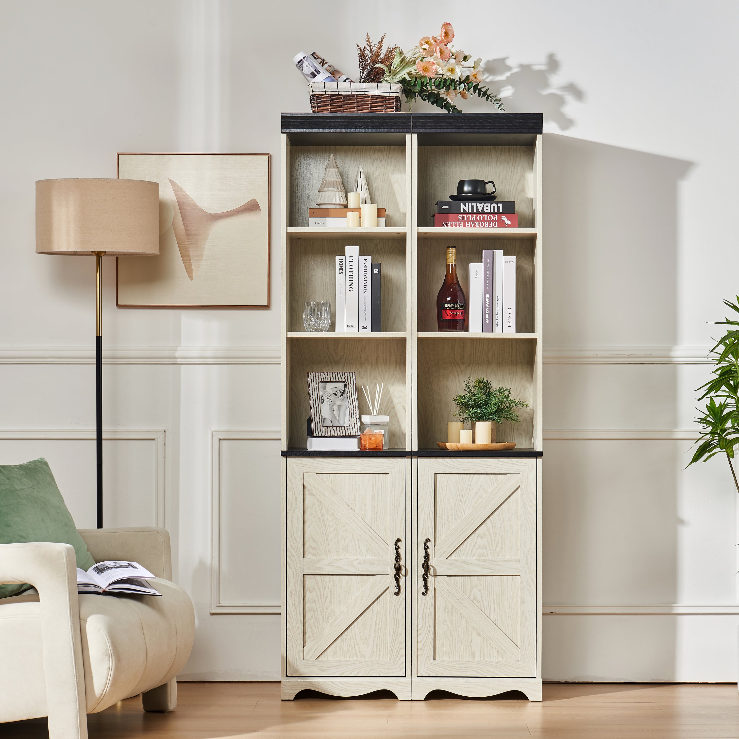 Farmhouse Storage Cabinet with Adjustable Shelves, 31.6 in, White