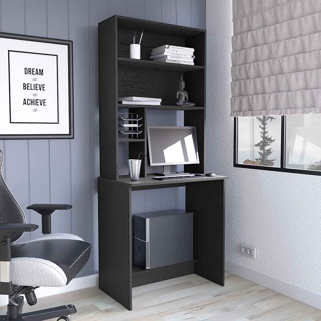 Computer Desk with Hutch, Workstation, 29.6 in, Black