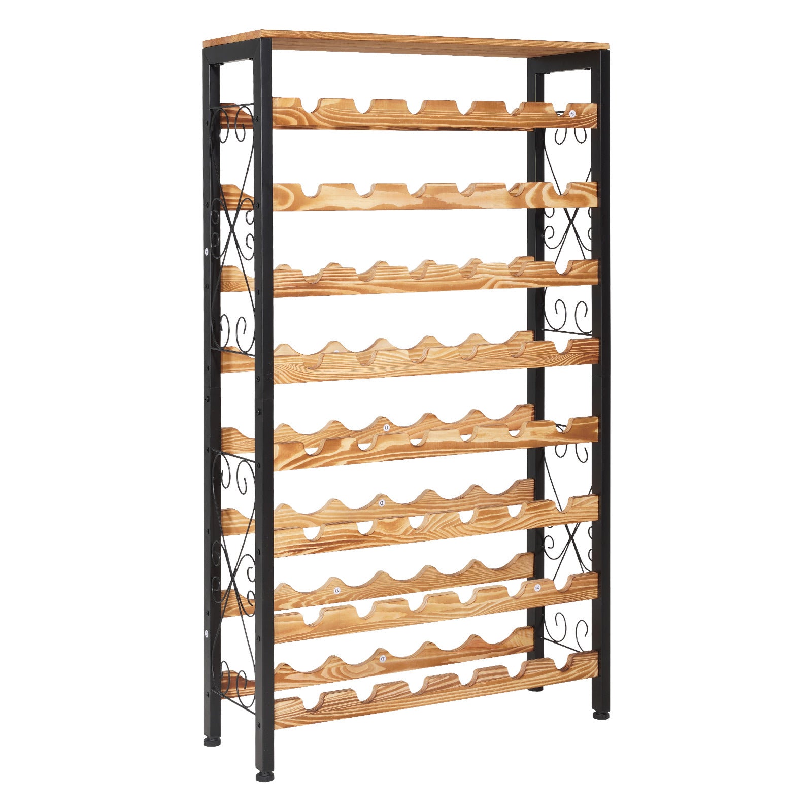 48-Bottle 8-Tier Wine Rack, Freestanding Floor with Wood Top, Black