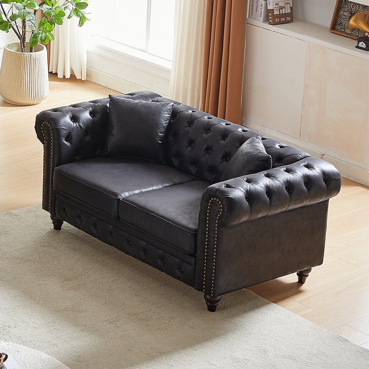 Black 2-Seat Chesterfield Sofa, 63.5 in Wide