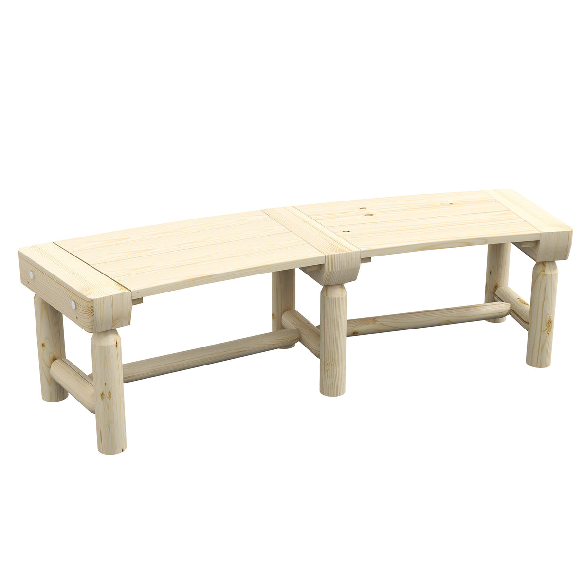 Natural Solid Wood Semicircular Outdoor Bench, 58.3 in Wide