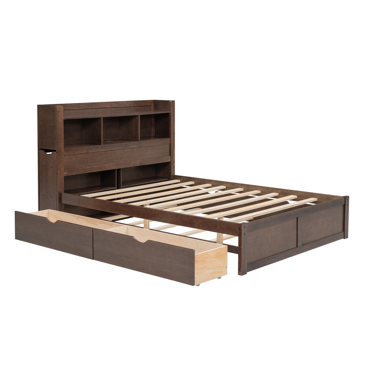 Full Size Bookcase Storage Bed with 2 Drawers, Espresso