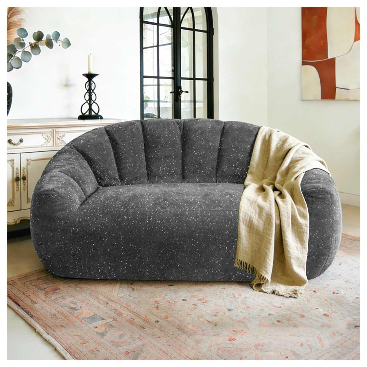 Gray Faux Fur Couch, 55 in Wide