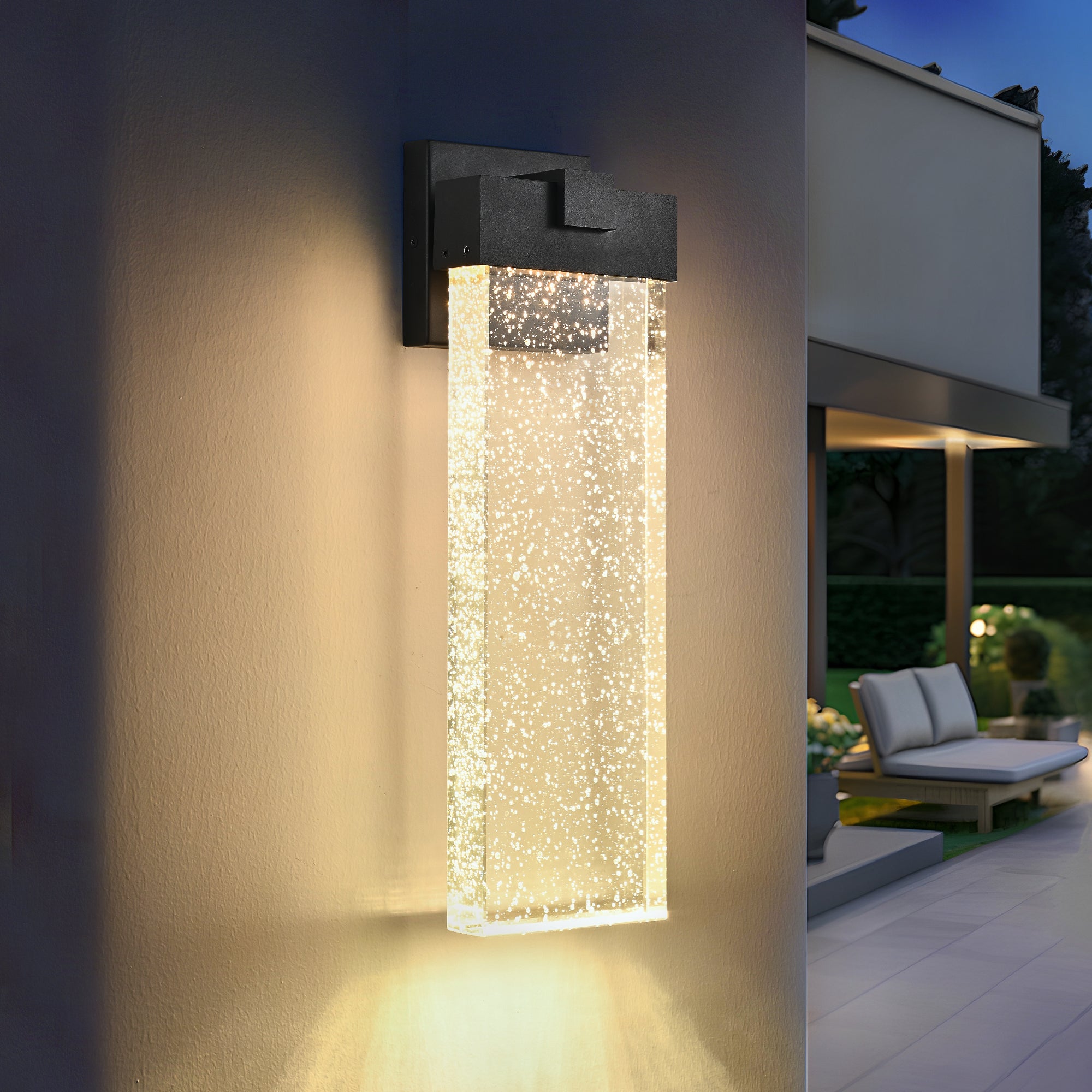 Outdoor Wall Sconce with Bubble Crystal Shade, Black