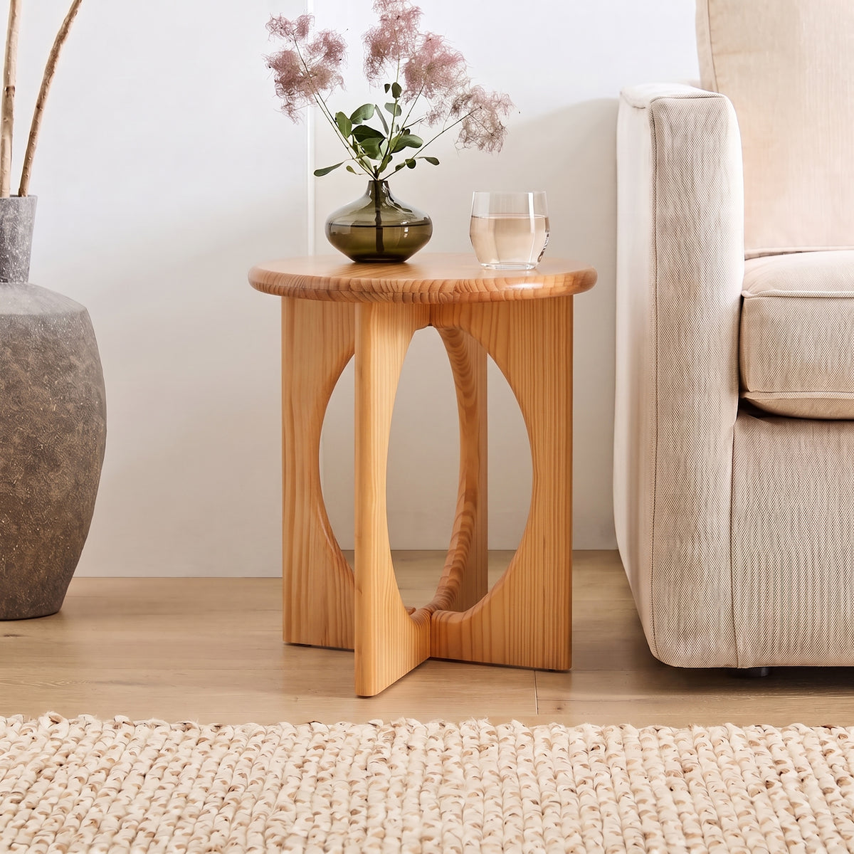 Natural Round Side Table, 17.7 in