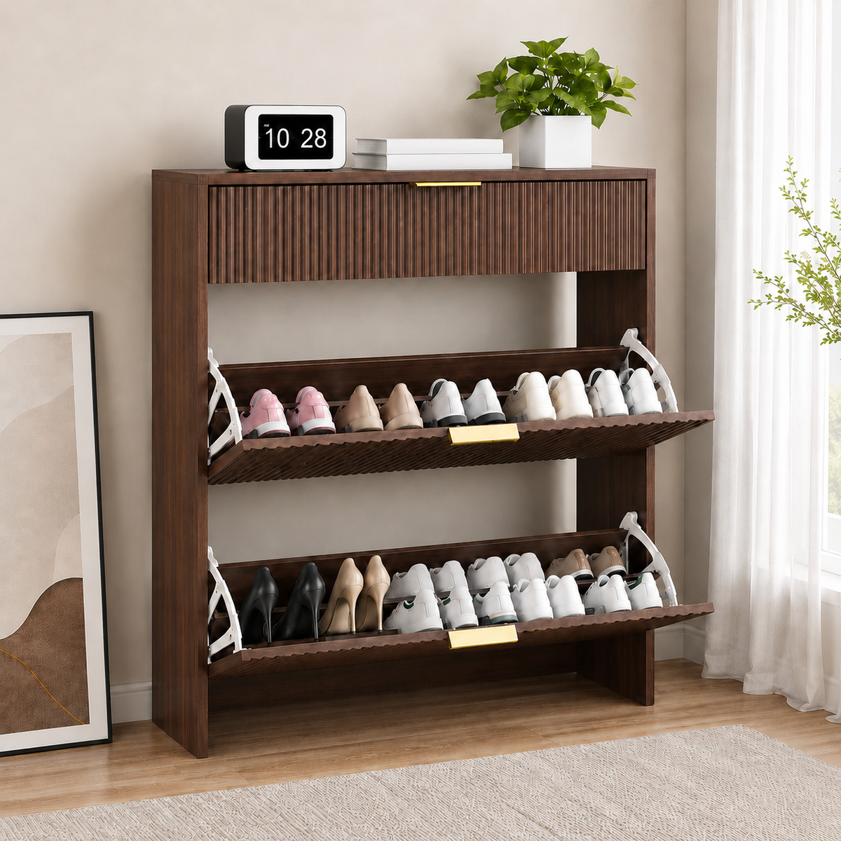 Walnut Shoe Cabinet, 31.5 in Wide