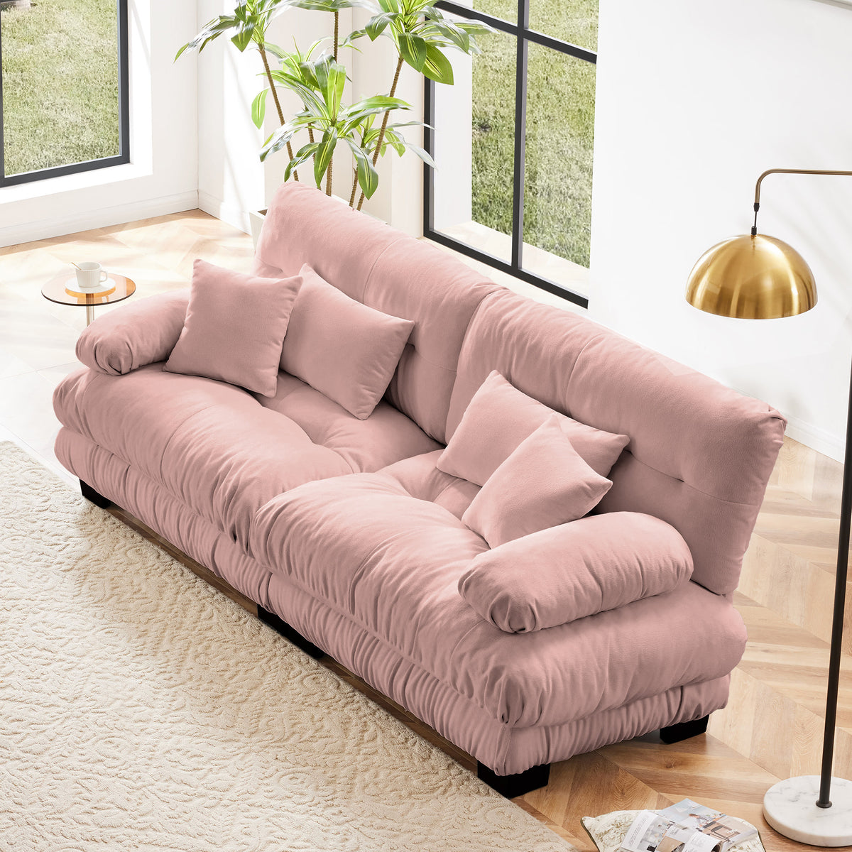 Pink Chenille 2-Seat Couch
