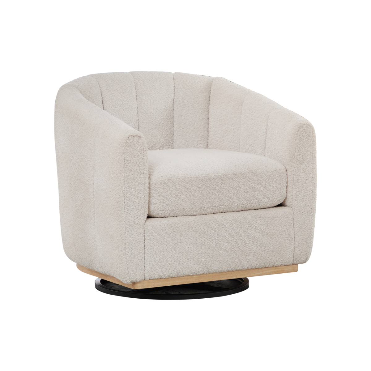 Ivory Chenille Swivel Barrel Chair
