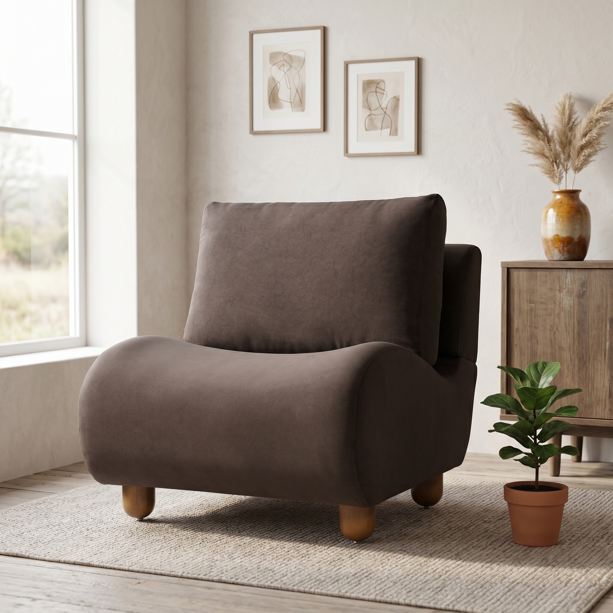 Dark Brown Velvet Accent Chair