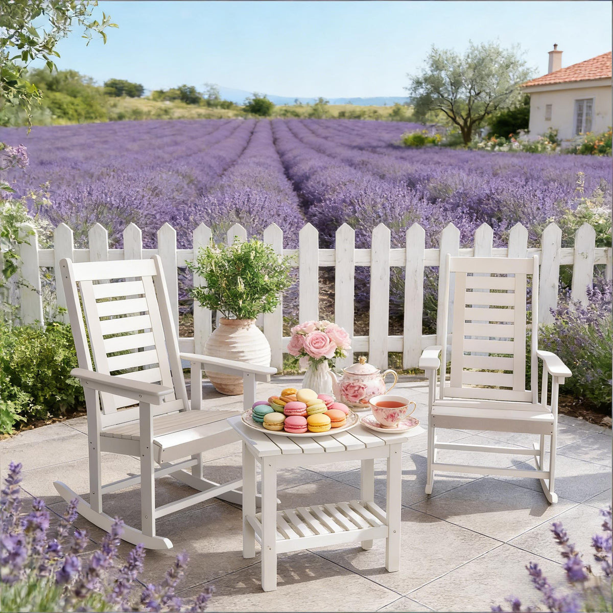 White HDPE Outdoor Rocking Chair, Set of 2
