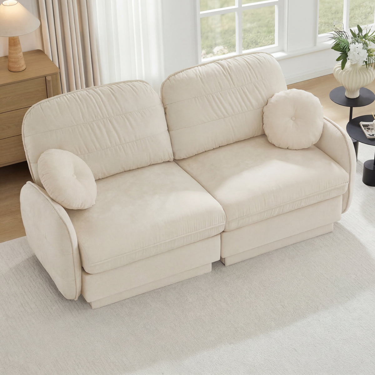 Cream Chenille Loveseat, Deep Seat, 73.2 in Wide