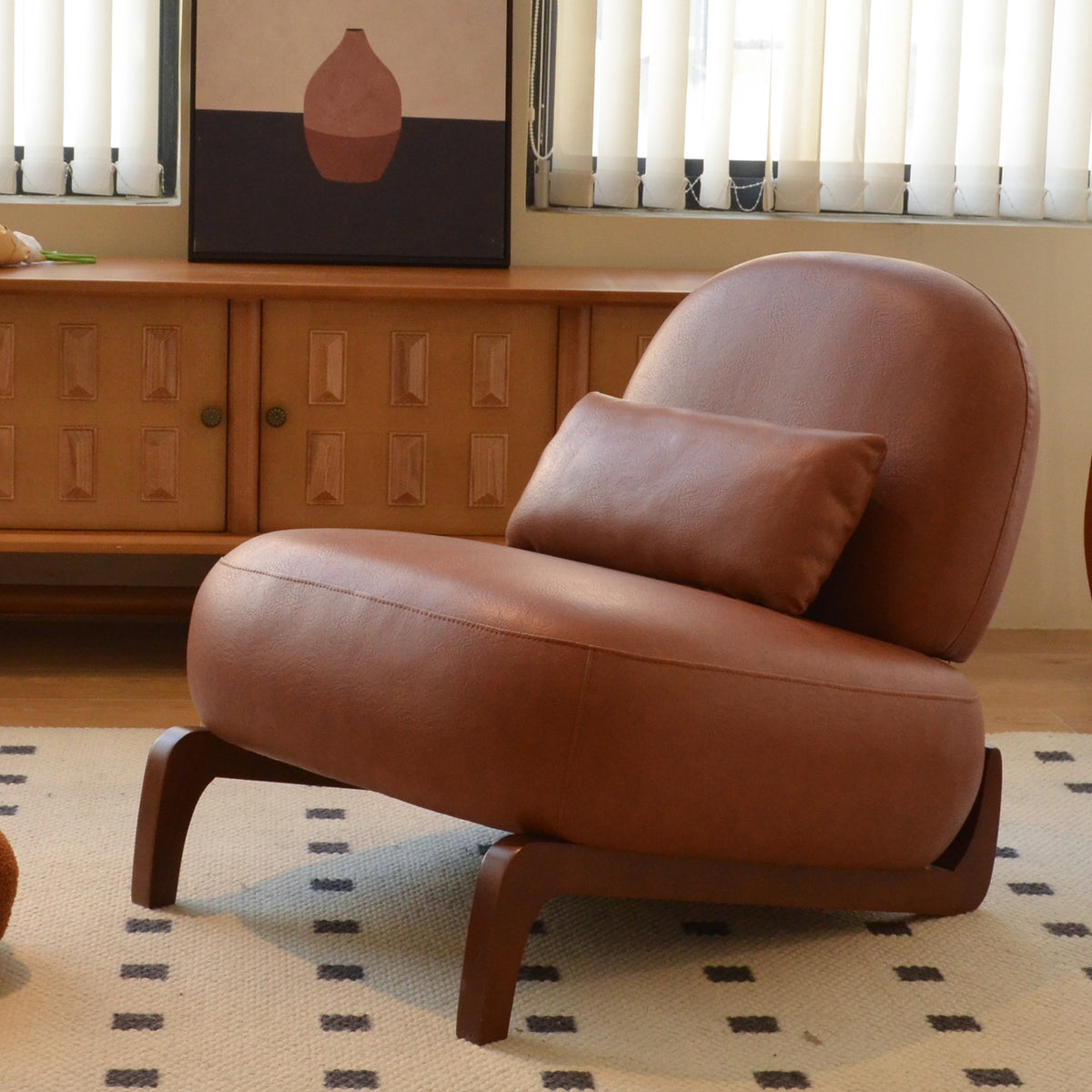Brown Vegan Leather Accent Chair, 34.2 in Wide