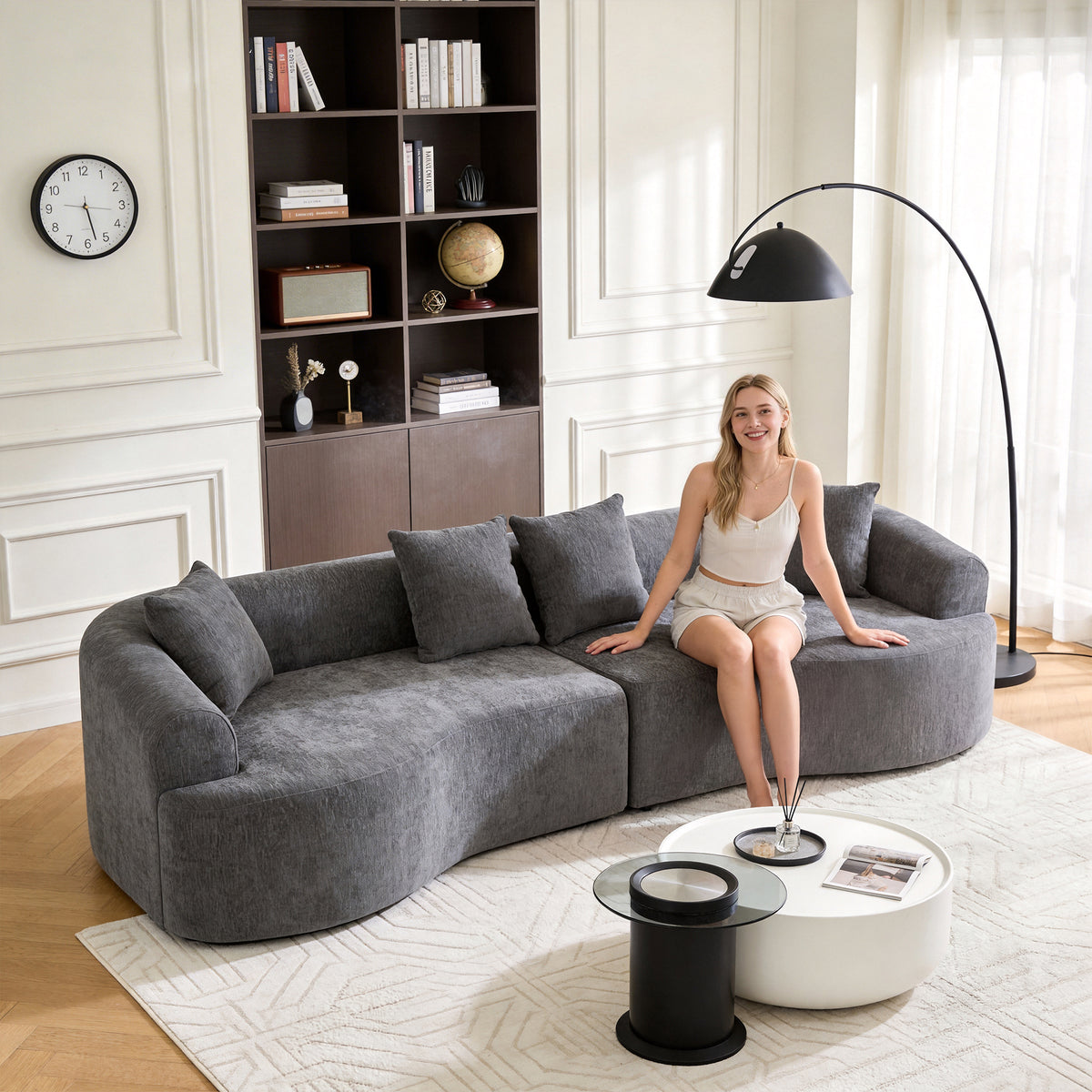 Gray Chenille Modular Sleeper Sectional, No Assembly, 108 in Wide