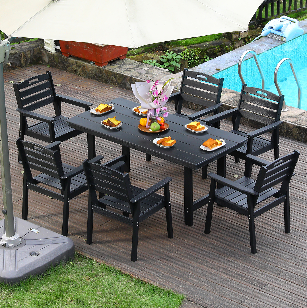Black HDPE Patio Dining Set for 6