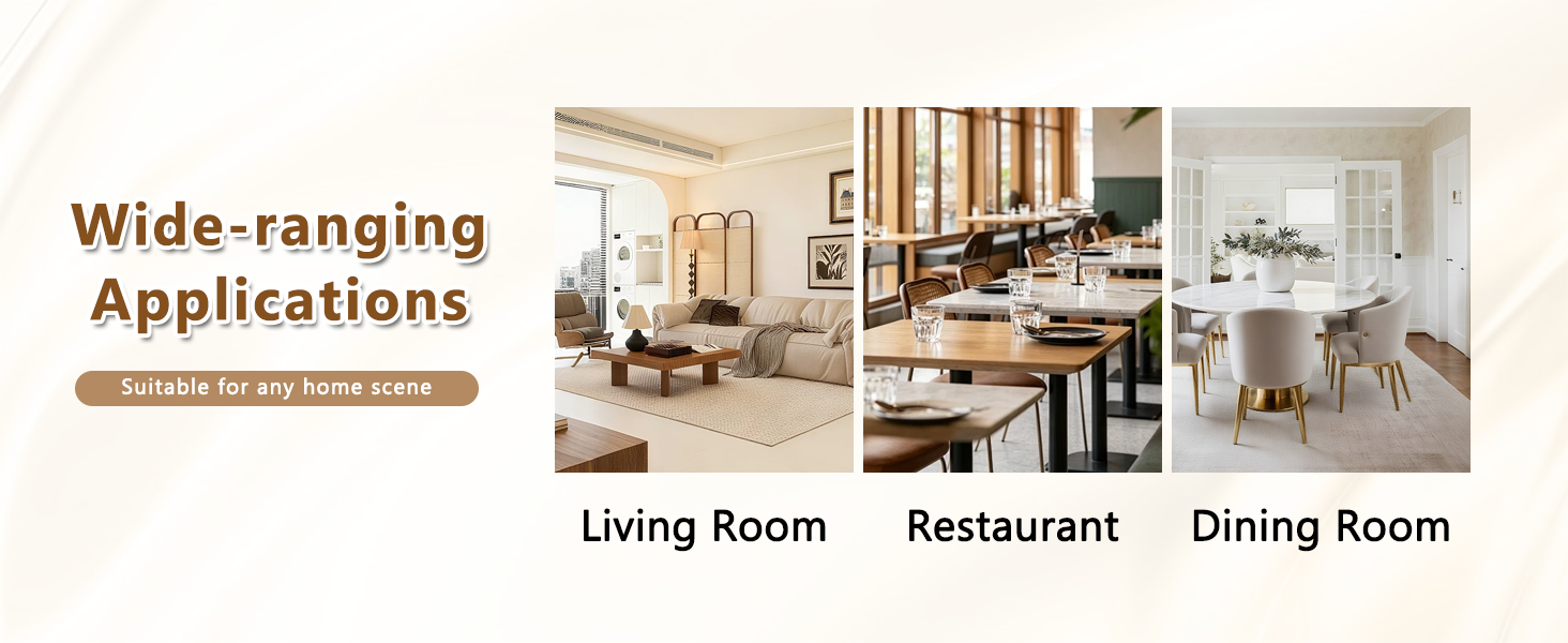 Feature graphic showing the bistro table suited to living room, restaurant and dining room settings
