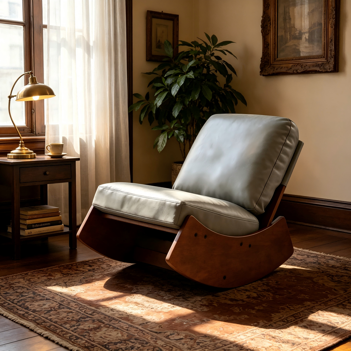Blue Vegan Leather Glider Chair