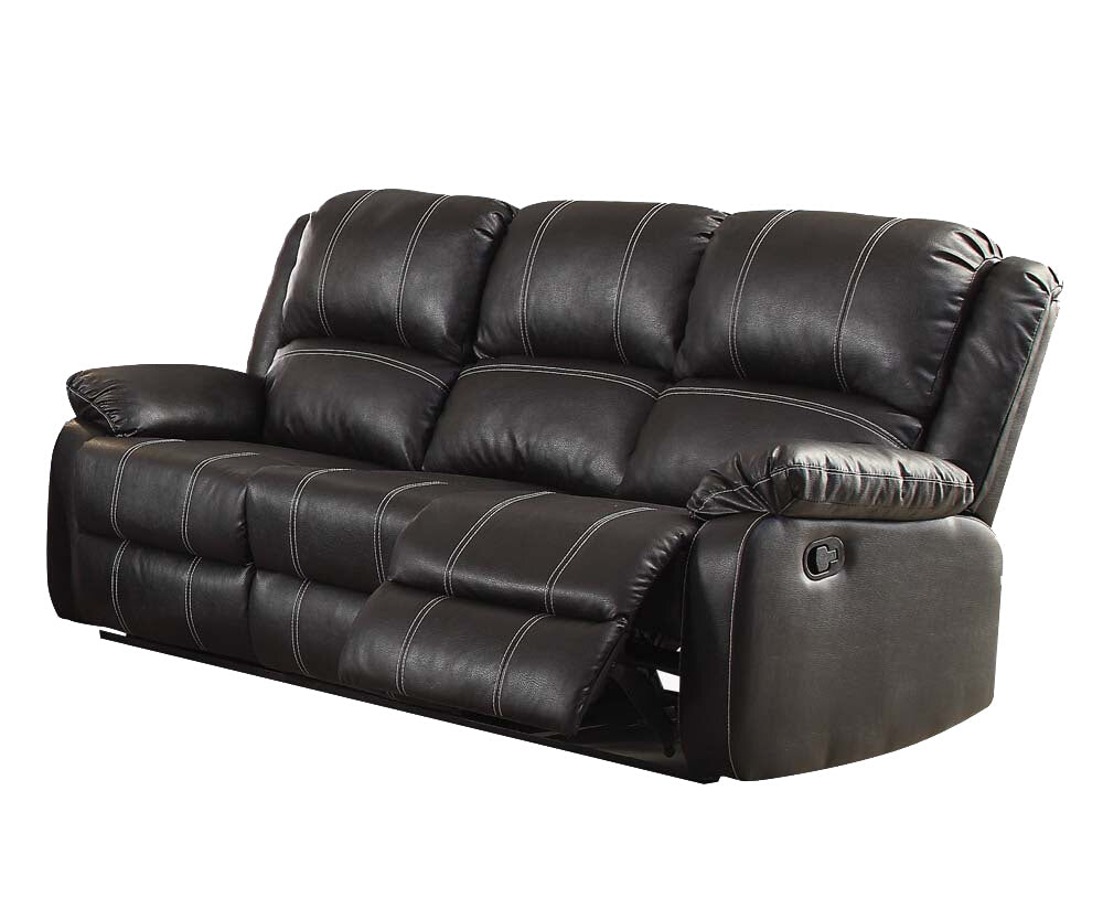 Black Vegan Leather Reclining Sofa, 81 in Wide