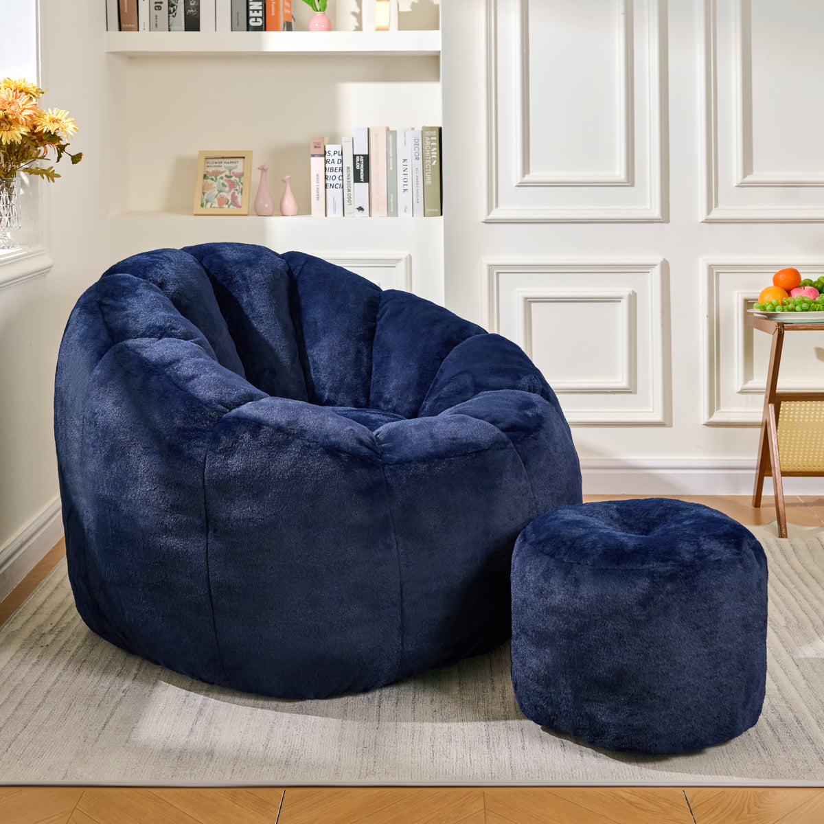 Blue Faux Fur Bean Bag Chair