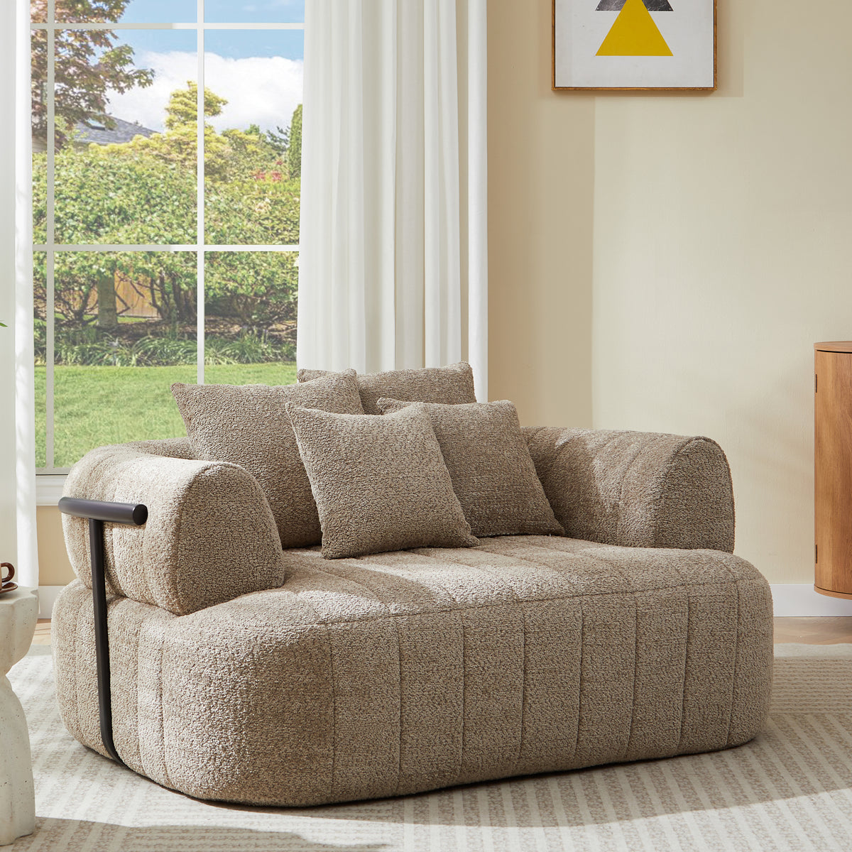 Khaki Boucle Chaise Lounge Chair