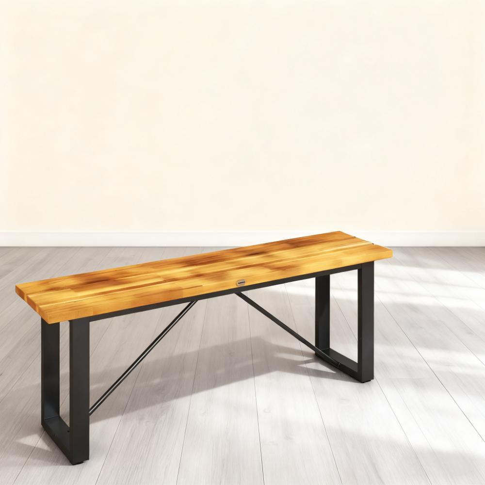 Black Metal Outdoor Bench with Wood Slats, 47.2 in Wide