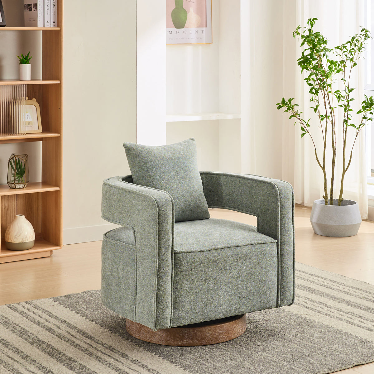 Green Linen Swivel Accent Chair, Nursery