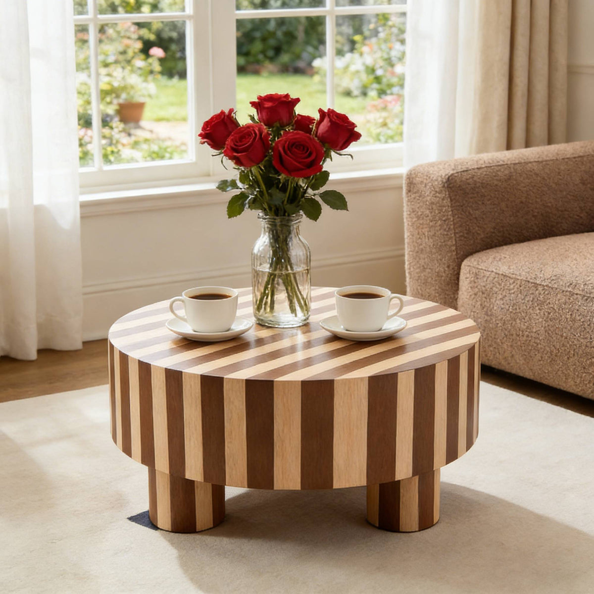 Walnut Round Coffee Table, 31.5 in