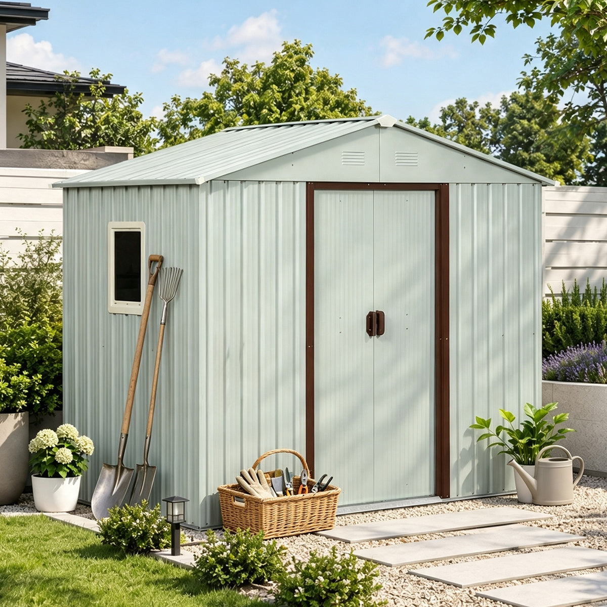 4x8 ft White Metal Storage Shed with Window
