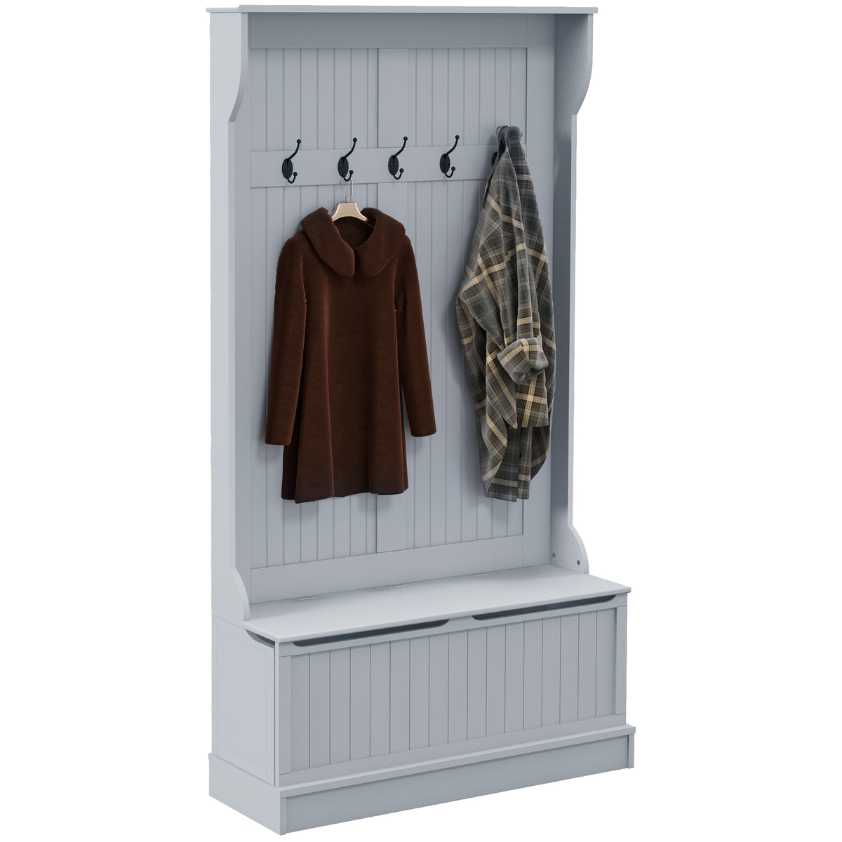Gray Hall Tree with Bench and Shoe Storage, 37.8 in Wide