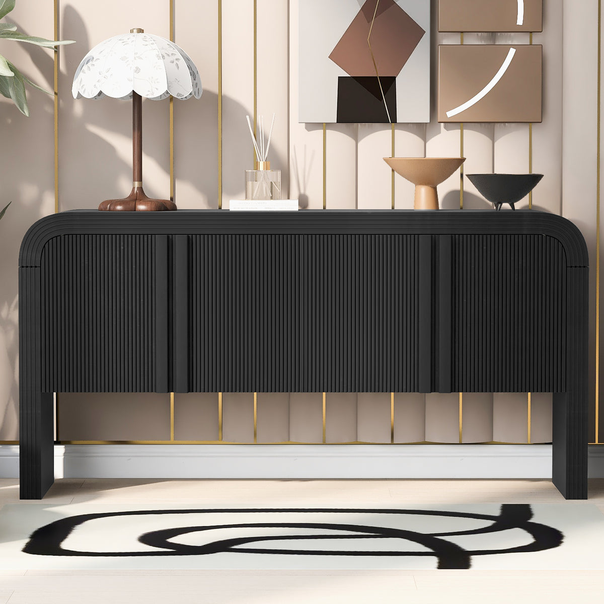 Black Entryway Console Table with Storage, 62.2 in Wide