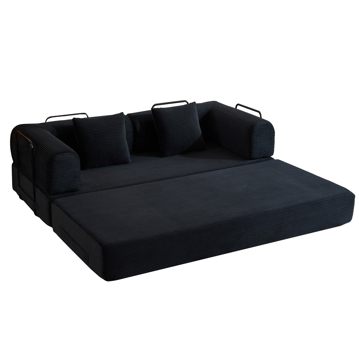 Black Corduroy 2-Seat Sleeper Sofa, 78 in Wide