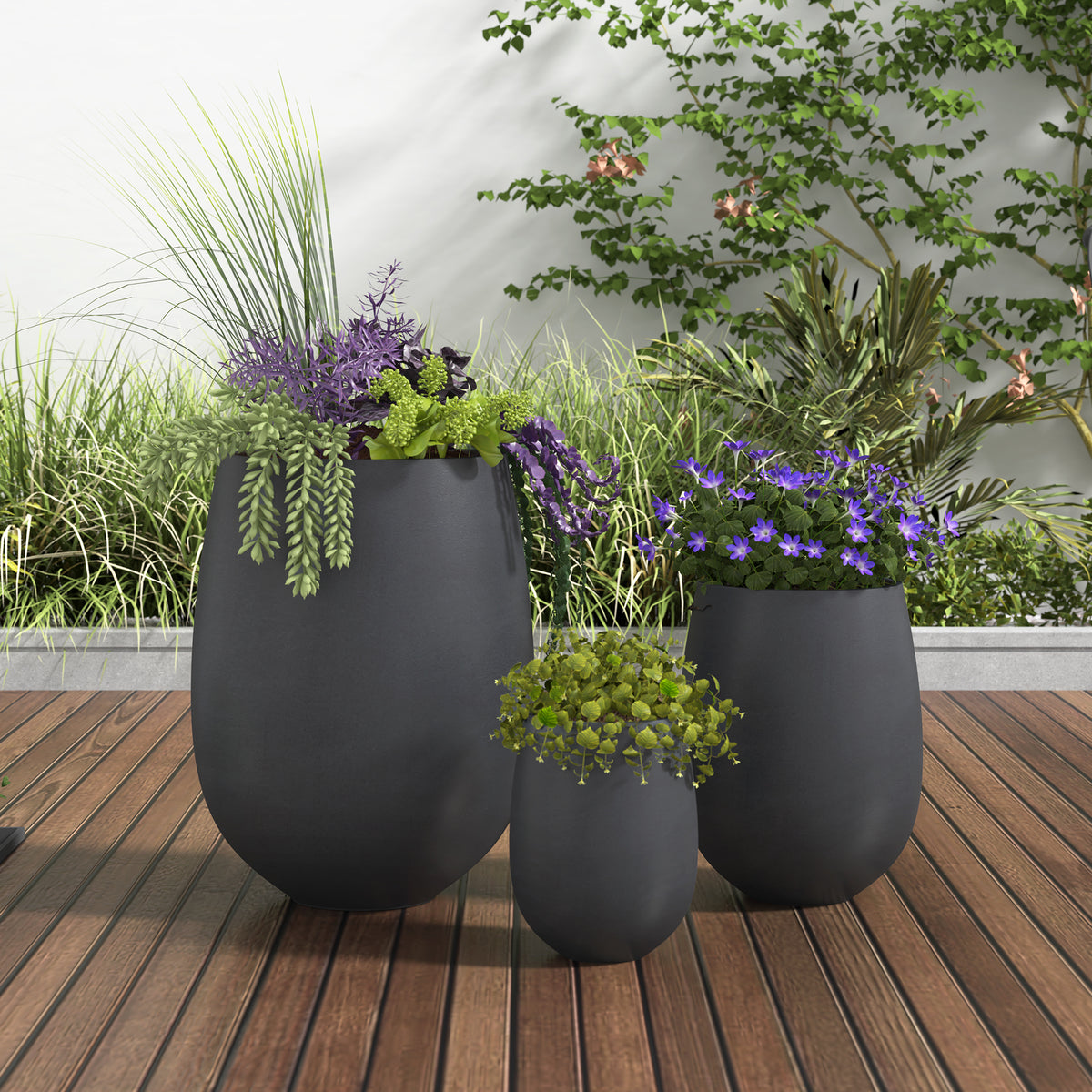Black Outdoor Planter, 3-Piece Set
