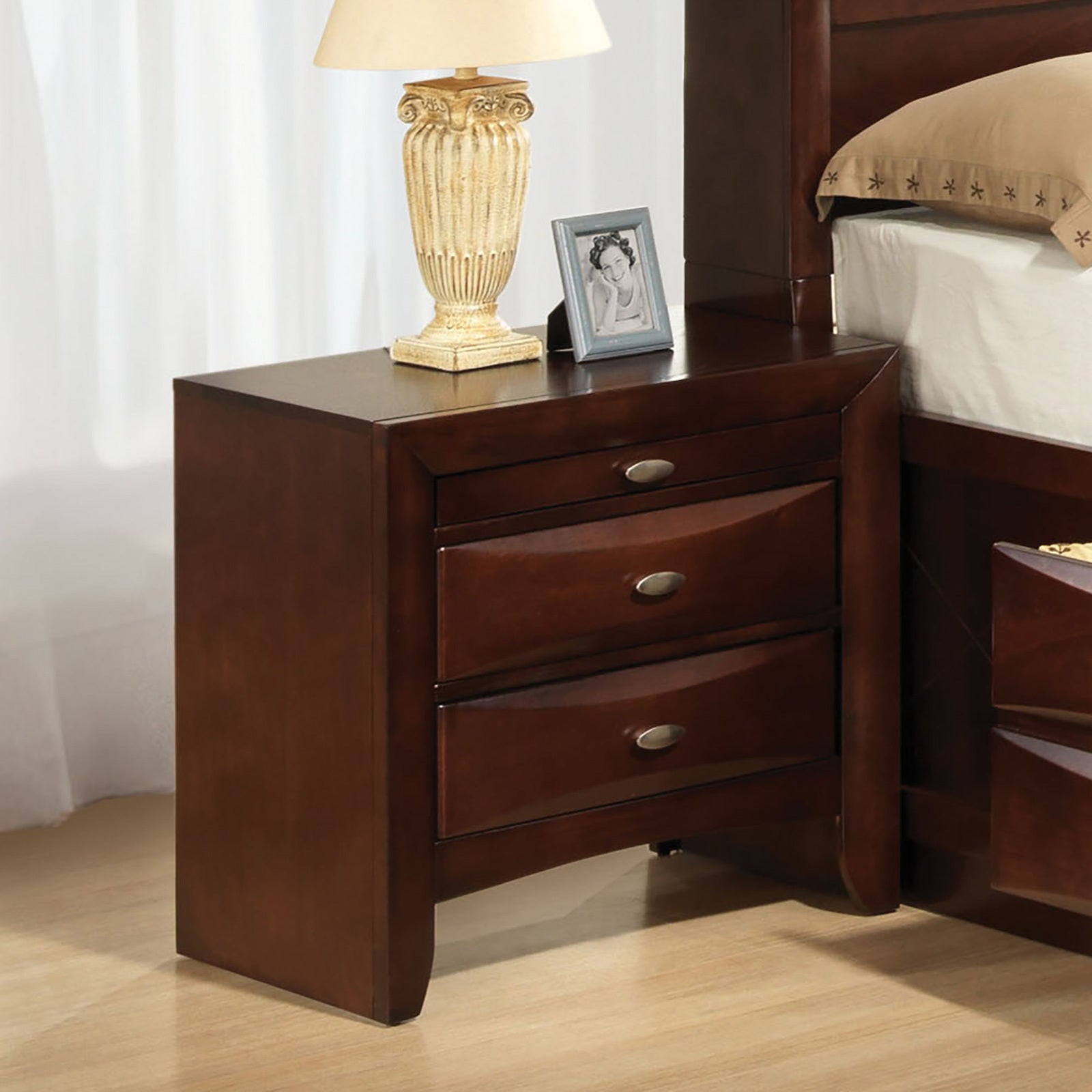2-Drawer Nightstand, 25.5 in Tall Cherry Bedside Table
