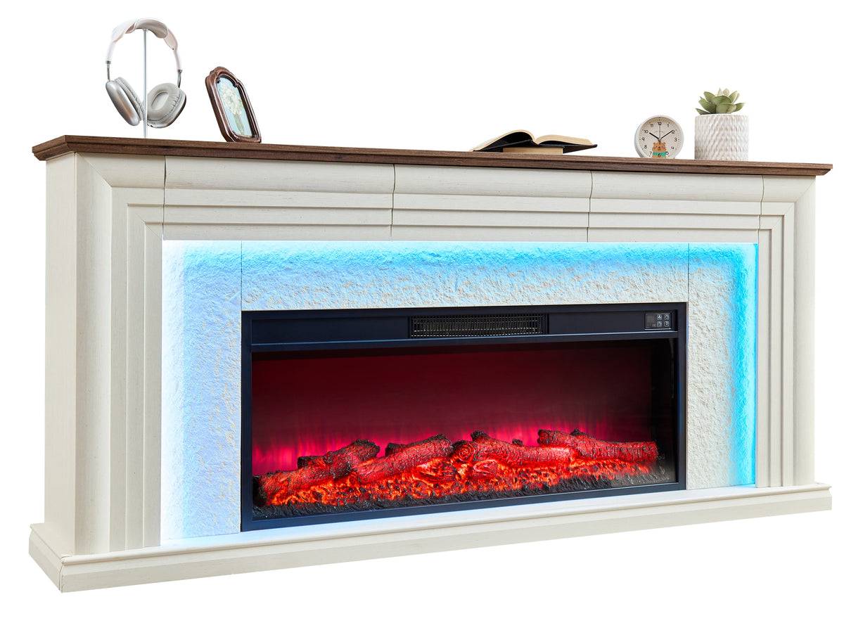 White Fluted Fireplace TV Stand for TVs up to 70 in