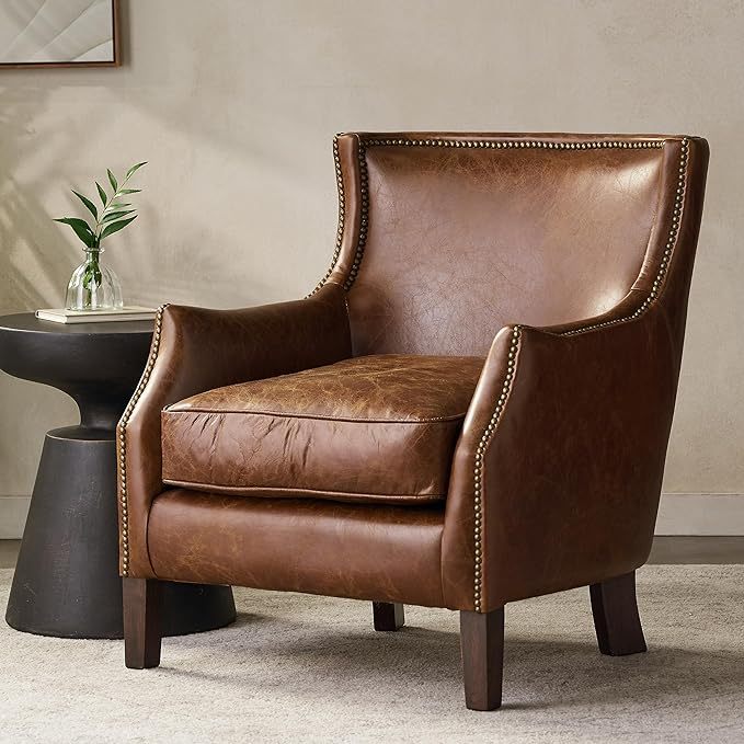Brown Genuine Leather Accent Chair
