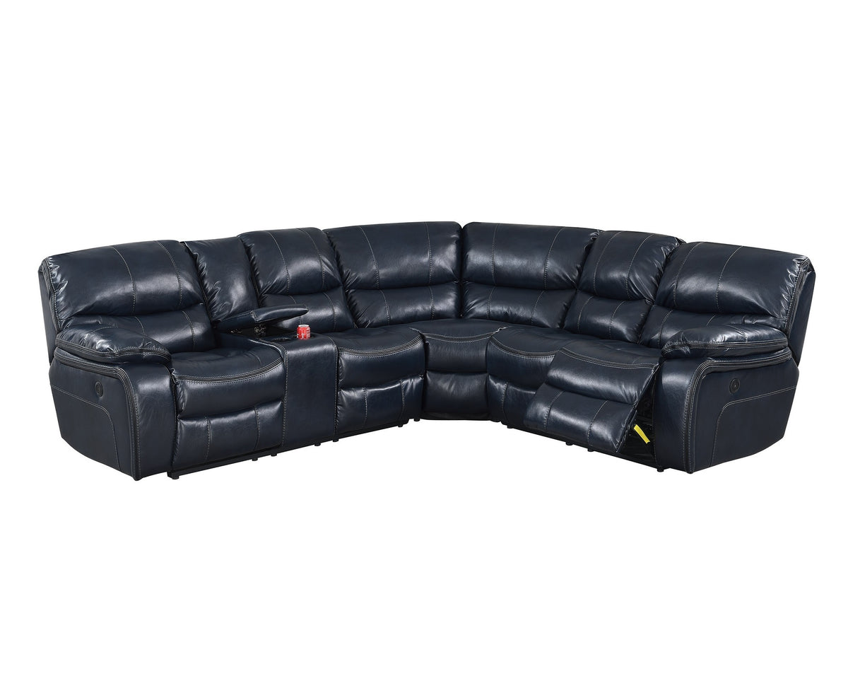 Blue Bonded Leather Power L-Shaped Reclining Sectional with Console